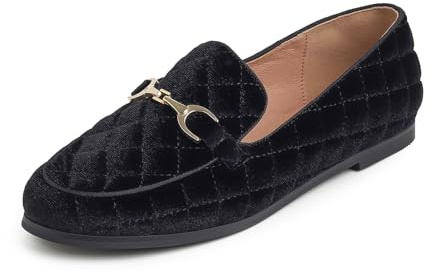 Feversole Women's Fashion Comfortable Penny Loafer Quilted Buckle Dressy Shoes