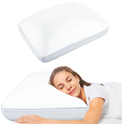 INFANZIA Oreiller de lit en Mousse à mémoire de Forme, Oreiller Ergonomique Plat Adulte, Housse Qui s'enlève et Se Lave, Tout Type de Dormeur, Certifié Oeko-Tex, 54x40x16cm, Blanc