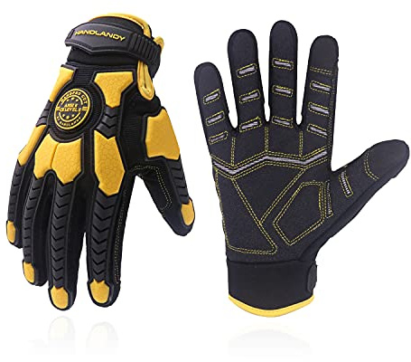 HLDD HANDLANDY ANSI A6 Cut Resistant Gloves – Touchscreen Anti Vibration Work Gloves with TPR Protection & PVC Palm for Mechanics, Construction, Demolition & Power Tools