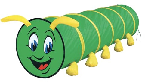 Tunnel Gioco per Bambini a Forma di Bruco, 180 x 46 cm, Verde e Giallo, Giocattolo Educativo per Sviluppo Motorio