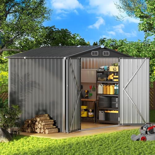 Metal Storage Shed & Outdoor Storage, Outdoor Steel Storages Shed with Sloping Roof, Utility and Tool Garden Sheds for Backyard Patio Lawn