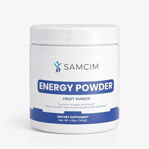 SAMCIM Energy Drink Powder Mix, Fruit Punch for Energy-Boosting – Clean Energy & Focus Supplement with Natural Caffeine, Electrolytes, B Vitamins, Taurine & L-Theanine –20 Servings