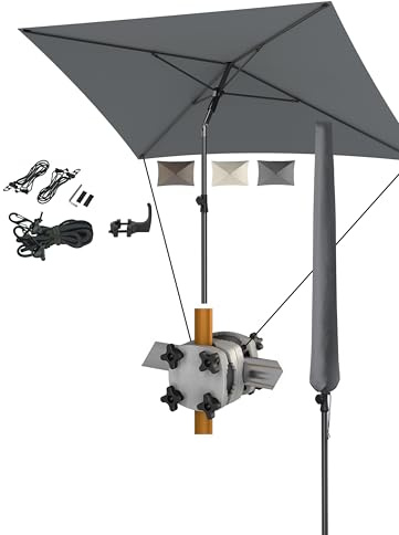 4smile Sonnenschirm Balkon SunnyShade, Anthrazit | 4-in-1 Set Sonnenschutz Balkon | UPF 50+ Sonnenschirm rechteckig 200x125 cm inkl. Sonnenschirmhalter Balkongeländer, Sonnenschirmhülle, Windsicherung