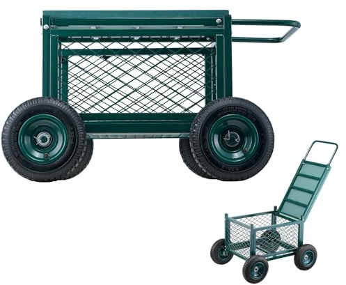 Rolling Garden Seat with Wheel 400LB Heavy Duty Metal Garden Cart with Storage