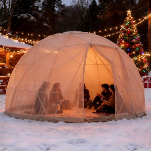 Kupoltält för utomhusbruk med snabbtätning, dragkedja, dörr och fönster, väderbeständig bubbeligloo för 4-8 personer, geodesisk kupolsats för trädgård, camping och stjärnskådning