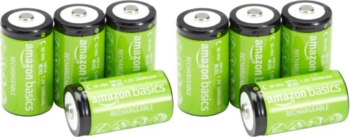 Amazon Basics - Paquete de 8 Pilas Recargables C NiMH, 5000 mAh, Recargables hasta 1000 Veces, precargadas