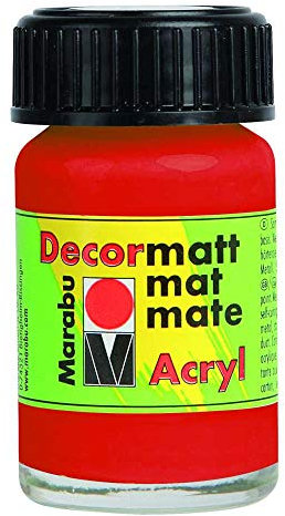 Marabu 14010039030 - Decormatt Acryl Zinnoberrot hell 030, 15 ml, samtmatte Acrylfarbe auf Wasserbasis, cremig und farbintensiv, speichelfest, wetterfest, zum freien Malen und Schablonieren