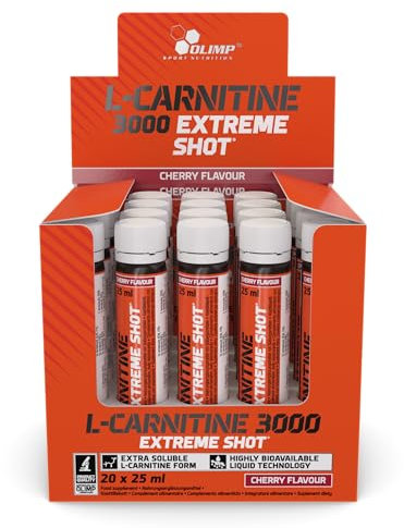 OLIMP SPORT NUTRITION Olimp Labs L-Carnitine 3000 Extreme Shots, Cherry Flavour, Pack of 20 Ampoules
