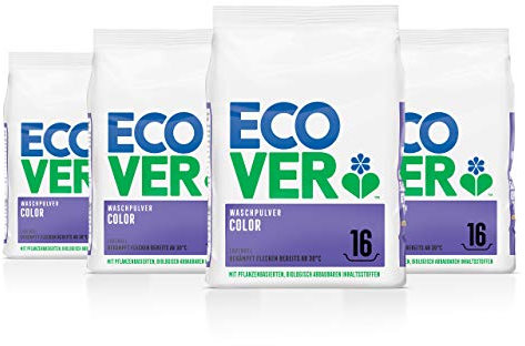 Ecover Color Waschpulver Konzentrat Lavendel (4 x 1,2 kg / 64 Waschladungen), Colorwaschmittel mit pflanzenbasierten Inhaltsstoffen, Waschmittel Pulver für reine Buntwäsche