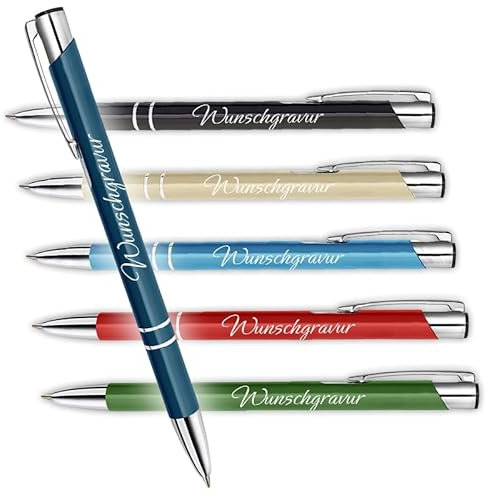 1 Metall Kugelschreiber Blau mit Gravur - Schreibstift mit Namen - Druckkugelschreiber für Büro, Schule und Uni - das Geburtstagsgeschenk - blaue Mine