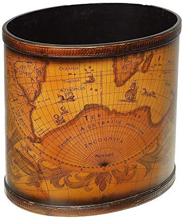 linoows Antiker Papierkorb mit historischer Weltkarte, Papierkorb im Retro Stil