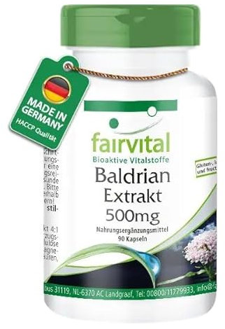 Fairvital | Baldrian Extrakt Kapseln - 90 Kapseln - HOCHDOSIERT - 500mg Baldrianwurzel-Extrakt 4:1 pro Kapsel - VEGAN - Valeriana Officinalis