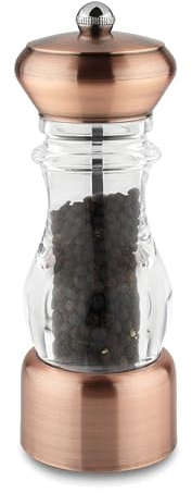 Salt- eller pepparkvarn brons och akryl, hållbar keramisk slipmekanism skandinavisk BPA-fri 6 cm x 6 cm x 17 cm