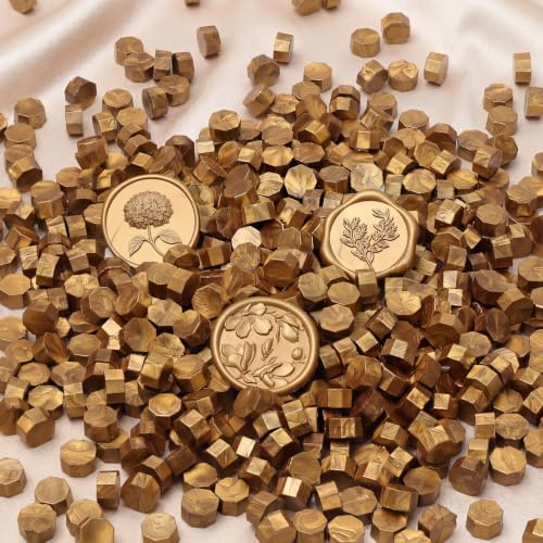 UNIQOOO 180 Pcs Metallic Antique Gold Sealing Wax Beads Nuggets for Wax Seal Stamp, Great for Embellishment of Card Envelope, Wedding Invitation, Wine Package, Gift Wrapping