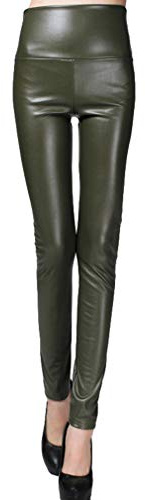 JiXuan Leggings Cuero Imitación Cintura Alta Pantalones Mujer hasta Tobillo Leggings Cuero Imitación Mujer Sexy