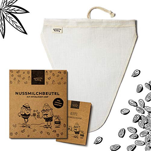tastory - Sacchetto per latte di noce in canapa a forma di V per latte d'avena 25 x 30 cm I Sacchetti per latte di mandorla I Panno Lavable Per Prpduzione Bio