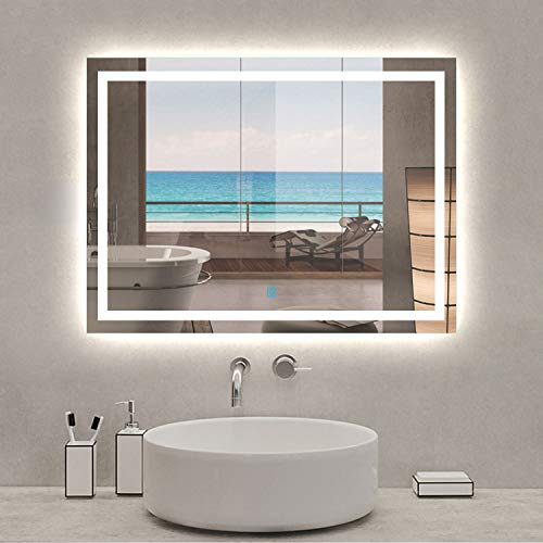 Xinyang Miroir de Salle de Bain Miroir de courtoisie avec éclairage LED et antibuée 90x60cm réversible IP44 Commande par effleurement