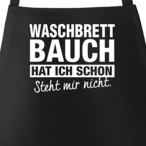 MoonWorks® Grill-Schürze für Männer mit Spruch Waschbrettbauch steht mir nicht Baumwoll-Schürze Küchenschürze schwarz unisize