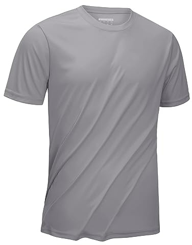 KEFITEVD Herr snabbtorkande elastisk sommar tunn sportig ledig lätt kortärmad T-shirt herr, Ljusgrå, S