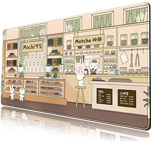 Skrivbordsmatta, stor XXL-musmatta, utökad spelmusmatta för tangentbord, musmatta, skrivbordsmatta, skrivbordstillbehör för dator eller bärbar dator, halkfri gummibas, kawai, söt, beige, japansk