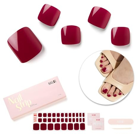 NAILOG Nagelfolie UV Härtend, 32 Stück UV Nagelfolie für fußnägel,Gel-Nagelstreifen für Füße Gel Finish für Sommer, Geschenke für Frauen Mädchen, Rouge Noir