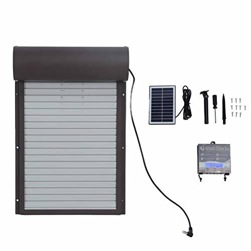 Hönshusdörr Soldriven, Kycklingdörröppnare i Aluminium med LED-timer och Fjärrkontroll, Rullgardin Hönshusdörr för Kycklingar, Ankor, Gäss