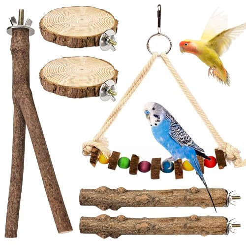 Naturholz Sitzstangen für Wellensittiche, Natur Sitzstangen Set für Vögel 6 Stück, Vogelschleifklauen Klettern Stehend Papageienspielzeug Vogelkäfig Zubehör für Kanarienvogel Nymphensittich