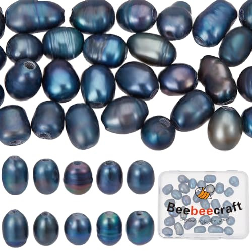 Beebeecraft 1 caja de 40 cuentas de Perlas Naturales Cultivadas de Agua Dulce Color Negro con Agujero Grande Conector para Pendientes Pulsera Fabricación de Joyas