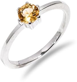 Anello da donna in argento per fidanzamento in argento sterling 925, anello con pietra citrino naturale forma rotonda anello di promessa anello da uomo R-044-24-P