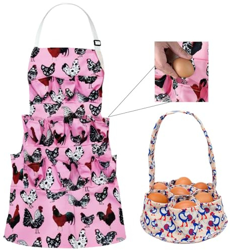 2 Pcs Egg Collecting Apron Chicken Egg Gathering Basket with 7 Pouches Fresh Egg Holding Apron with 11 Pockets EW02 (Pink Type 02)