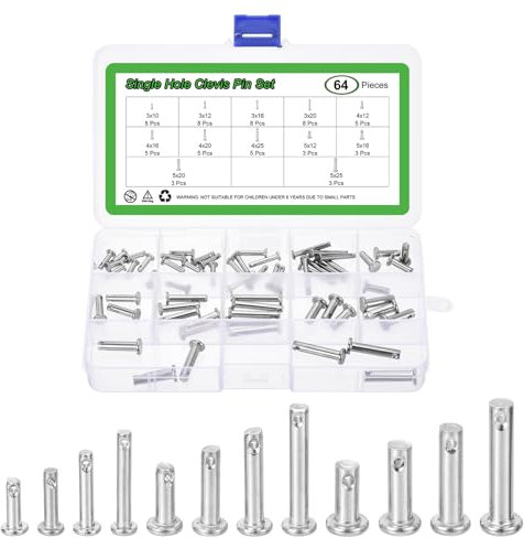 sourcing map 64Pcs M3 / M4 / M5 12 Sizes 304 Stainless Steel Single Hole Clevis Pin Set