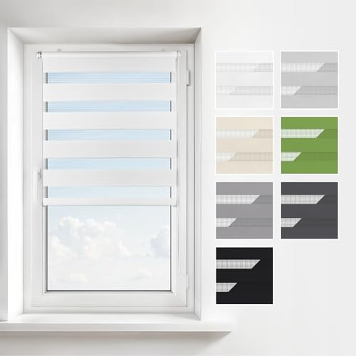 Estika Doppelrollo Klemmfix ohne Bohren – Breite: 50 cm – Höhe: 150 cm – Farbe: Weiß – Jalousie für Innenfenster, Duo-Rollo, Fensterrollo innen