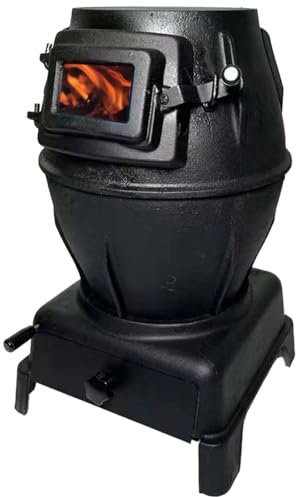 Petit Poele A Bois en Fonte Multifonctionnel Poeles A Bois avec Fenêtre de Vue, Cuisinière À Bois pour Chauffage et Cuisson, Poêle À Bois pour Villas, Abris(Medium)