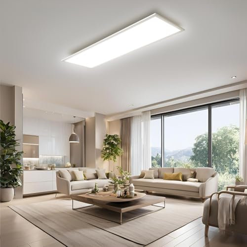 Omdekor Plafoniera LED 120x30cm Pannello LED con telecomando Plafoniera dimmerabile, variazione della temperatura di colore (bianco caldo - bianco freddo), lampada da soggiorno 40W