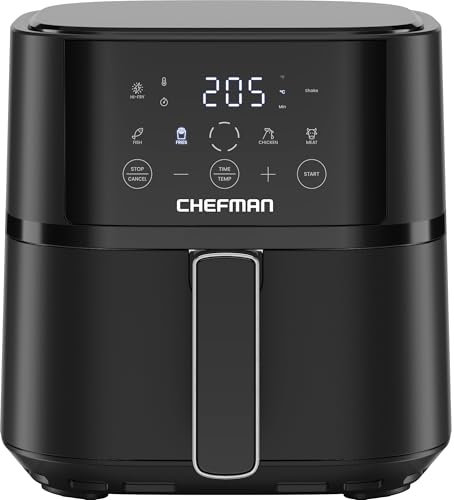 Chefman 3.8L Heißluftfritteuse, schnell & einfach, kompakte Heissluftfritteuse mit Hi-Fry Technologie, Touch Controls mit 4 Voreinstellungen, antihaftbeschichtet & spülmaschinenfest - Schwarz