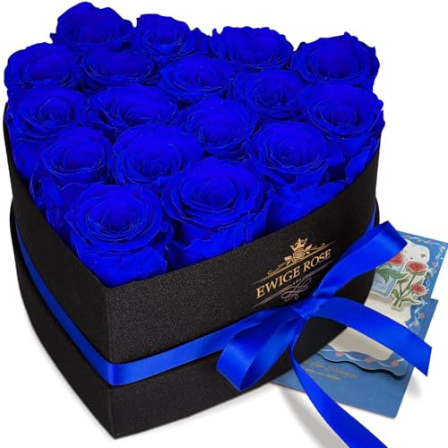 QHHENTOO 17 Rose Infinity, Regalo di Rose Blu Eterne per Donne, Rosa Conservata in Scatola a Forma di Cuore per Donne, Madre per Compleanno, Anniversario, San Valentino, Festa della Mamma, Natale