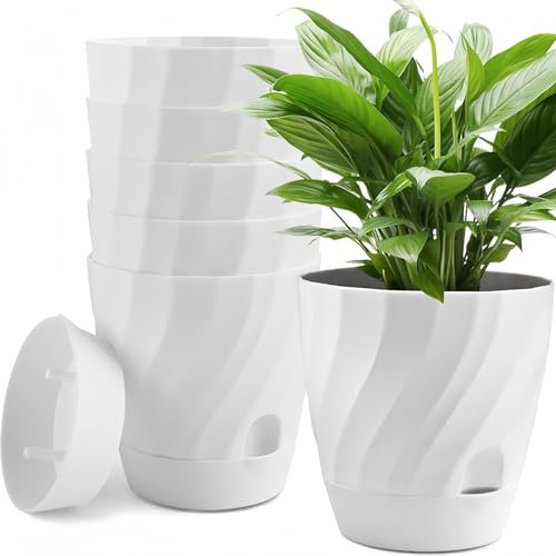 KAHEIGN 6Pcs Blumentopf Selbstbewässernd, 12cm Kunststoff Pflanzentopf mit Bewässerungssystem, Rund Übertopf mit Untersetzer, Pflanzgefäßen Blumentöpfe mit Untersetzer für Sukkulenten, Gartenblumen