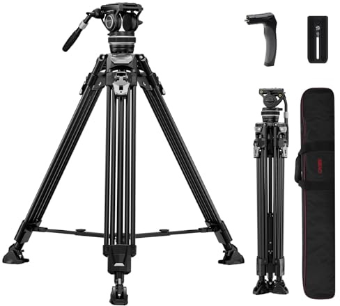 Cayer FA310H Trépied Vidéo avec Rotule Fluide K10 - Verrouillage des Jambes par Simple Pression et Ajustement Rapide - Charge de 22 lbs Aluminium pour DSLR, sans Miroir, Caméscopes