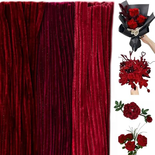 Pfeifenreiniger Blumen Set, 300 Stück Pfeifenputzer zum Basteln - 30 cm Lange Chenilledraht in 3 Farben, Pastell & Candy Farbverlauf für DIY Blumen, Deko, Kunsthandwerk (Rot)