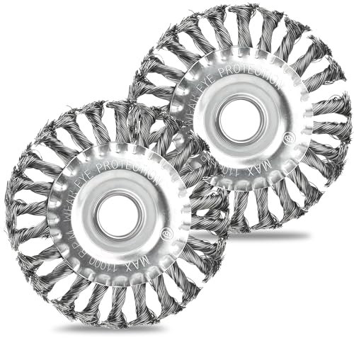 2 Pezzi Spazzola Metallica Smerigliatrice, 125mm*22mm Spazzole Metalliche in Acciaio Spazzola per Decespugliatore Spazzola Acciaio con filo intrecciato per Ruggine Metalli Vernice