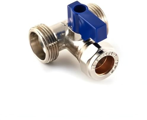 JD Brands Dual Appliance Tee Valve – 3/4 x 3/4 x 15mm BSP Compression – Twin Washing Machine Connector Tap – 15mm Cold Water Feed Splitter for Dishwasher & Washing Machine