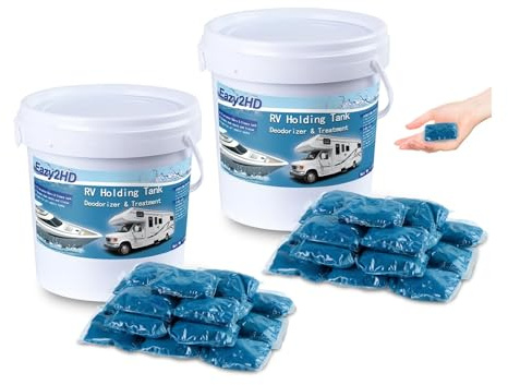 Eazy2hD RV Toilet Treatment Holding Tank Deodorizer for RV Black Tank Chemicals Breaking Down for Camper Portable Porta Potty (100 Count Blue)