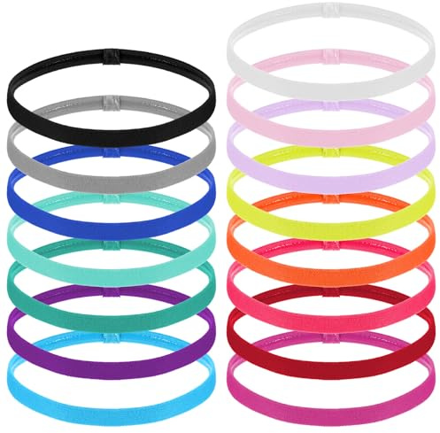 Bewudy 15 Stück Sport Haarband, Stirnband Nicht Rutschend Dünn Antirutsch Elastische Stirnbänder Sport Haarband Silikon für Kinder Schweissband Stirnbänder Unisex für Fitnessstudio FußBall Yoga