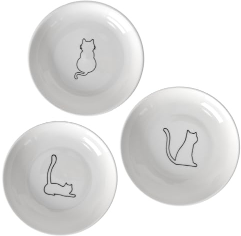 3PCS Ceramic Cat Bowls,Ceramic Cat Food Plates,Non-slip Flat Design Pet Feeding Dishes,Pet Food and Water Bowls,Whisker-Friendly Anti-Vomit Cat Plate,For Cats, Small Dogs, Rabbits and Small Animals