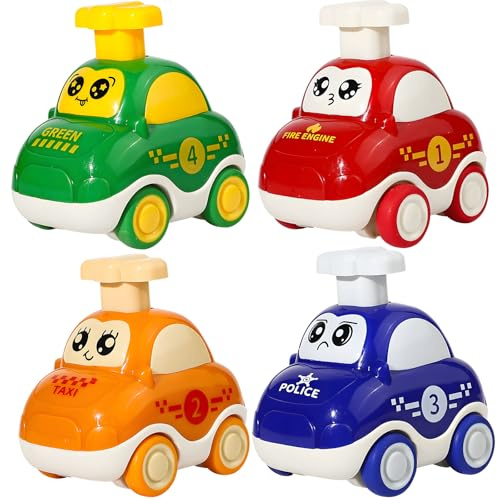 MXHBSTP 4 Pcs Toy Cars, Press and Go Toddler Car Toys Set, Educational Play Vehicles for Indoor and Outdoor Games, Travel Entertainment and Early Learning, Gifts for Boys and Girls Aged 1-3