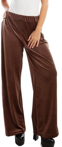 Toocool Pantaloni Donna Palazzo Ciniglia Velluto Elastici Eleganti VI-5250 [Marrone, S/L]