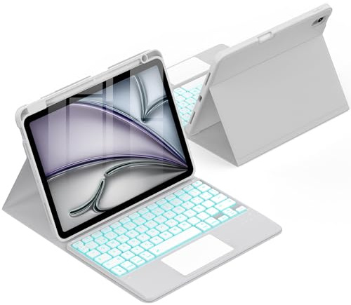 CACOE Funda Teclado para iPad Air 11 Pulgadas 2026/2025/2024 (M4/M3/M2) con Touchpad, Iluminación de 7 Colores, [Español] Teclado para iPad Air (8/7/6/5/4) Gen Magnético Desmontable, Gris