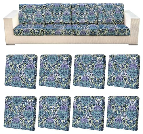 EllaSeek 8Pcs Sofa Seat Cushion Covers, Stretch Elastic Fabric with Pattern, Non-Slip Washable Couch Cushion Protectors, Universal Fitted Replacement Slipcovers for Sofa and Chair Seats