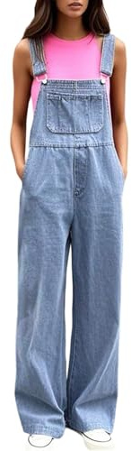 Pantalones vaqueros con peto para mujer, elásticos, ajustables, informales, pantalones vaqueros, holgados, holgados, pierna ancha, sin mangas, elegantes, holgados, informales, vintage, azul, S