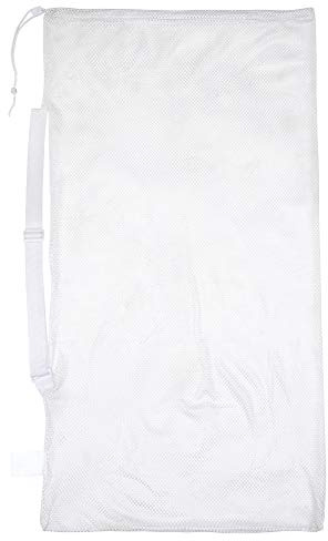 Champion Sports Mesh Sports Equipment Bag- White, 24 x 48- Multipurpose, Nylon Drawstrong Bag w/Shoulder Strap, Lock and ID Tag, for Sports Equipment, Balls, Swimming Gear - Breathable Stuff Sack